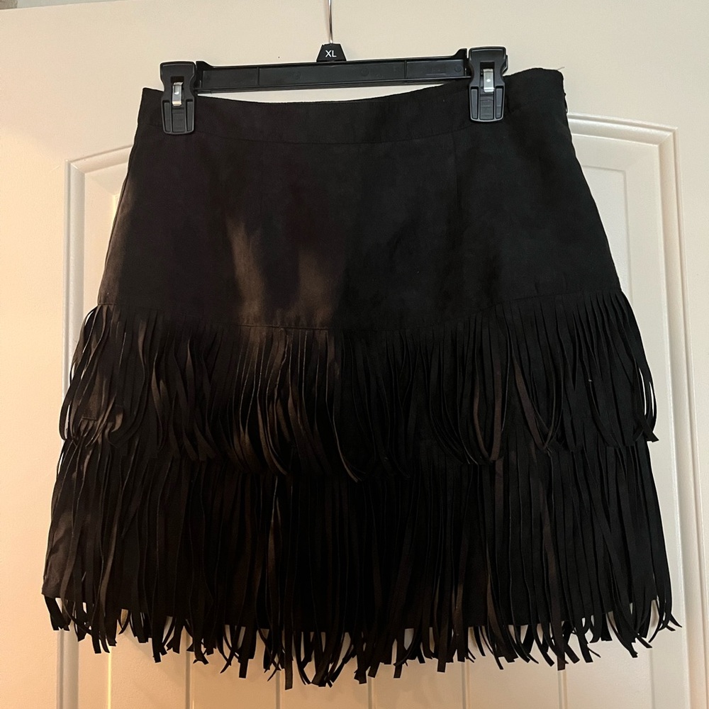 NWT Black Fringe Mini Skirt